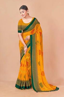 Nandita designer Printed Leheria Satin Saree(Yellow)