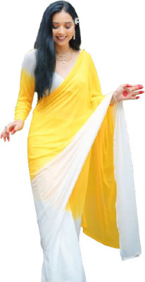 JATADHAR FAB Dyed Ready to Wear Georgette Saree(White)