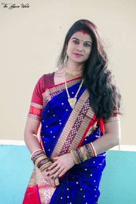ZIMAL HANDLOOM Embroidered Sambalpuri Satin Saree(Dark Blue)