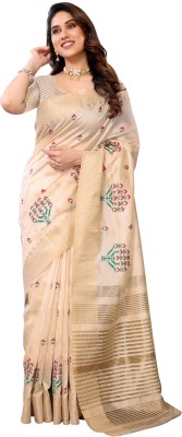 Sidhidata Embroidered, Temple Border Assam Silk Cotton Blend Saree(Cream)