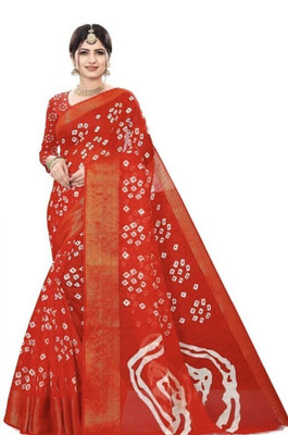 GHFASH Printed Daily Wear Pure Cotton Saree(Red)