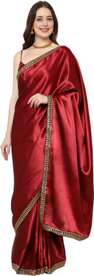 TIVRA Solid/Plain Bollywood Satin Saree(Maroon)