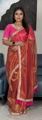 Vraggi Solid/Plain Bollywood Tissue, Organza Saree(Maroon)