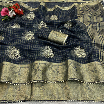 Adiyogi Enterprise Embroidered Bollywood Organza Saree(Dark Blue)