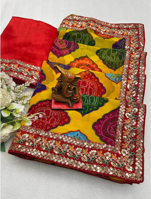 MAHAKALI CLOTHING Printed Bandhani Georgette Saree(Yellow)