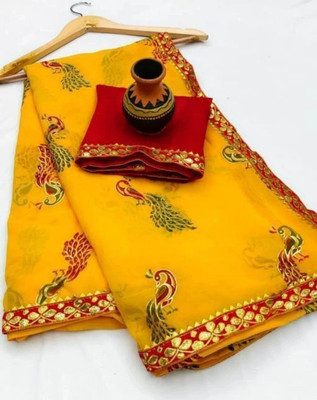 TEN R Printed Bollywood Georgette Saree(Multicolor)