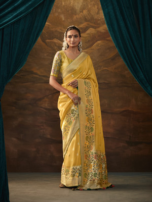 Rukmini by Rajendra Dyed Bollywood Polyester Saree(Yellow)