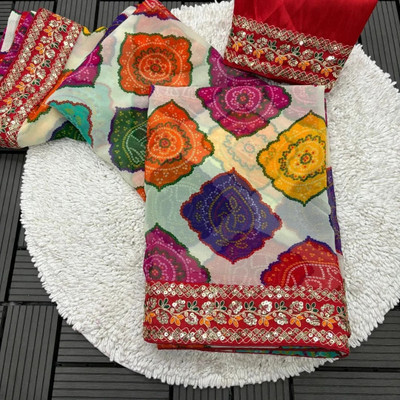 Shree Hari creation Printed Bandhani Georgette Saree(Multicolor)