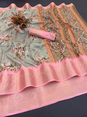 Aika Digital Print Daily Wear Art Silk Saree(Light Green)