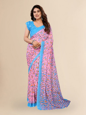 Moda Rapido Floral Print Daily Wear Georgette Saree(Pink, Blue)