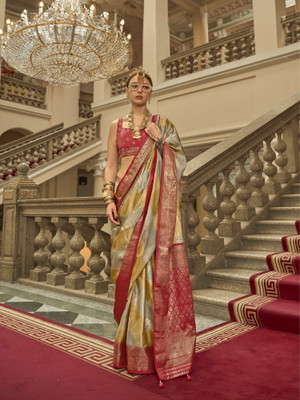 Elora Printed Saree with Attached Blouse Silk Blend Saree(Multicolor)