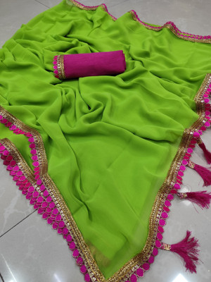 Sareez House Solid/Plain Bollywood Chiffon Saree(Green)