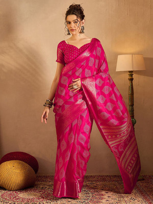 Anouk Rustic Printed Chinnalapattu Silk Blend Saree(Pink)