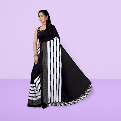 Leelavati Printed Daily Wear Georgette Saree(White, Black)