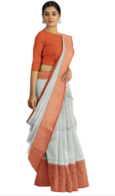 BRYNBRIT Digital Print Handloom Cotton Blend, Jacquard Saree(Multicolor)