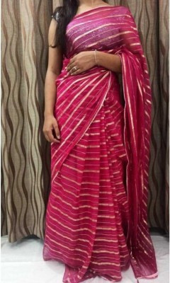 Kavita Creation Striped Bollywood Organza Saree(Pink)