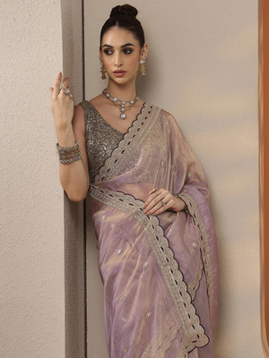 LIBAS Embroidered Daily Wear Organza Saree(Purple)