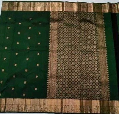 Clothing Hub Woven Dharmavaram Jacquard Saree(Green)