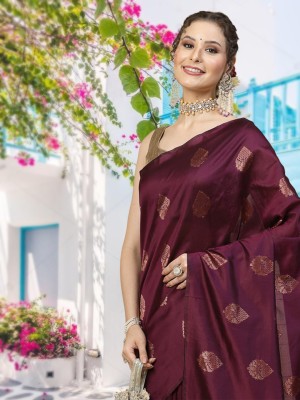 ANANYA Woven Kanjivaram Silk Blend, Jacquard Saree(Purple)