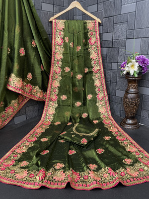 KHRITI FAB Embroidered Bollywood Jimmy choo Saree(Light Green)