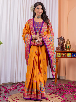 ANOUK Printed Daily Wear Silk Blend Saree(Yellow)