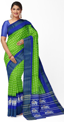 HouseOfCommon Printed Kalamkari Art Silk Saree(Green, Blue)