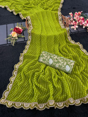 Ramya Striped Bollywood Georgette Saree(Green)