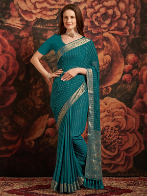 Tasrika Woven Banarasi Georgette Saree(Blue)