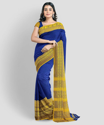 SSK Striped, Checkered, Temple Border Bollywood Handloom Pure Cotton Saree(White)