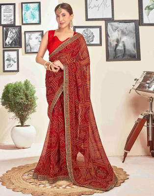 shiv textiles Embroidered Bollywood Georgette Saree(Red)