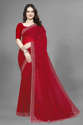 Manan Creation Embellished Bollywood Georgette, Chiffon Saree(Red)