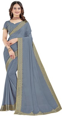 Om Creation Embroidered Bollywood Georgette Saree(Grey)