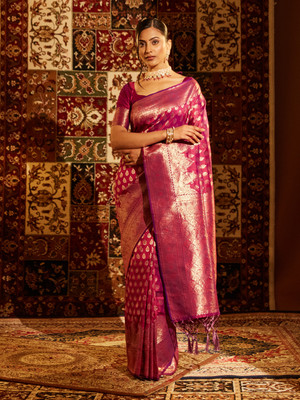 KASEE Self Design Banarasi Art Silk Saree(Magenta)