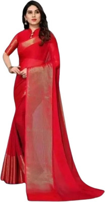 Vragi Solid/Plain Bollywood Chiffon Saree(Pink)