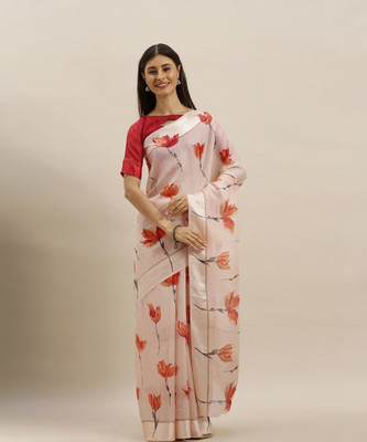 Shavya Printed Bollywood Linen Saree(Pink)