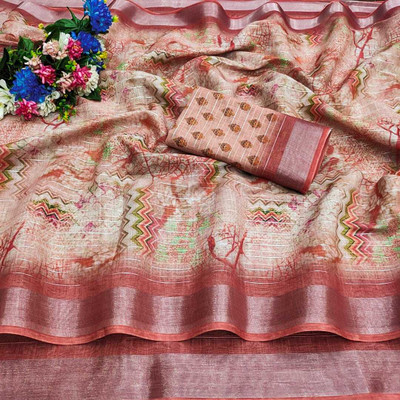 AARADHYA Printed Bollywood Cotton Linen Saree(Multicolor)