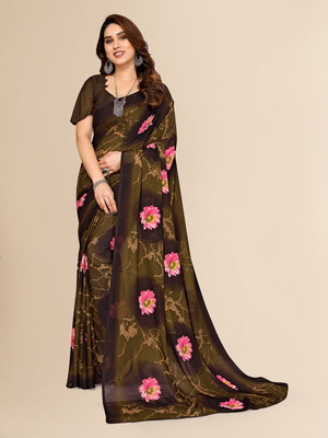 kashvi sarees Floral Print Daily Wear Georgette Saree(Dark Green)