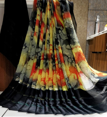 Bombey Velvat Fab Printed, Solid/Plain Kovai Mulmul, Chiffon Saree(Pack of 2, Black)
