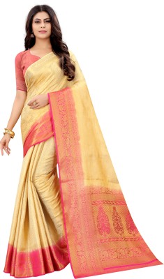 SAARAHH Self Design Kanjivaram Art Silk Saree(Beige)