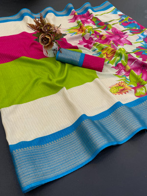 Aika Printed Bollywood Silk Blend Saree(Multicolor)