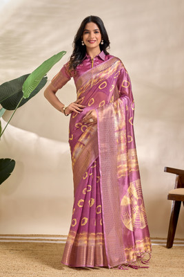 TRINETRA STUDIO Woven, Tie-Dye, Printed Bollywood Silk Blend Saree(Purple)