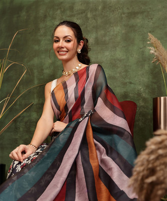 Divastri Digital Print Bollywood Cotton Silk Saree(Multicolor)