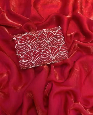 yogasilks Solid/Plain Bollywood Silk Blend Saree(Red)