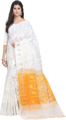 Kalaa Varsha Self Design, Woven Banarasi Silk Blend Saree(Yellow, Cream)