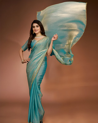 APEKSHAFASHION Solid/Plain Bollywood Jimmy choo Saree(Blue)