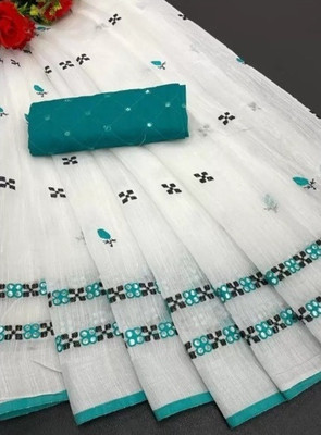 Sayal Creation Self Design Daily Wear Cotton Linen Saree(Green)