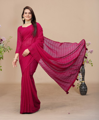 K 5 FASHION Self Design, Striped, Dyed Bollywood Chiffon Saree(Pink)