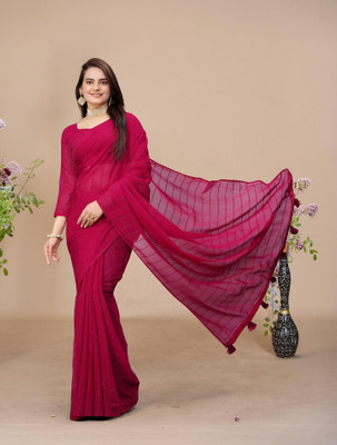 K 5 FASHION Self Design, Striped, Dyed Bollywood Chiffon Saree(Pink)
