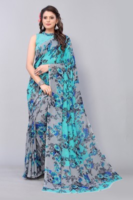 YASHIKA Floral Print Daily Wear Georgette Saree(Light Blue)