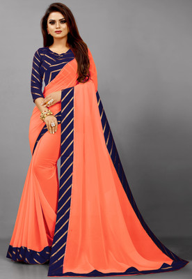 Rashiklal & Co. Solid/Plain Jamdani Georgette Saree(Orange)